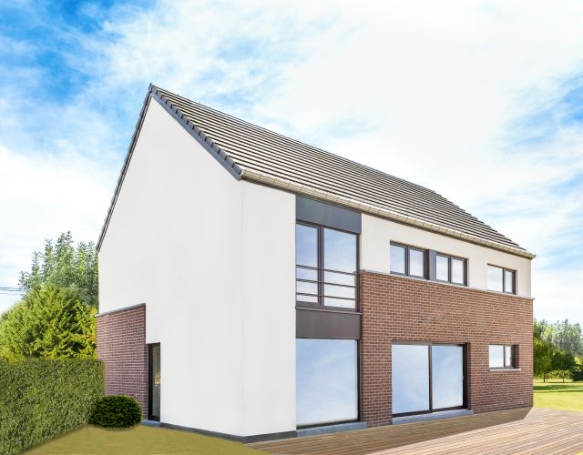 Façade avant d'une nouvelle construction à Incourt